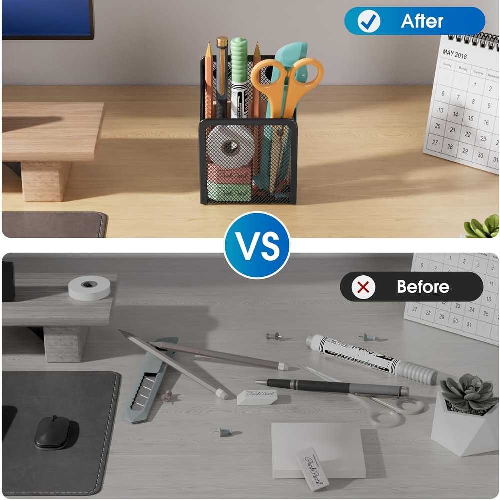 Magnetic Mesh Stainless Steel Pen Holder Stylish Desk Organizer For Office Or Home 3