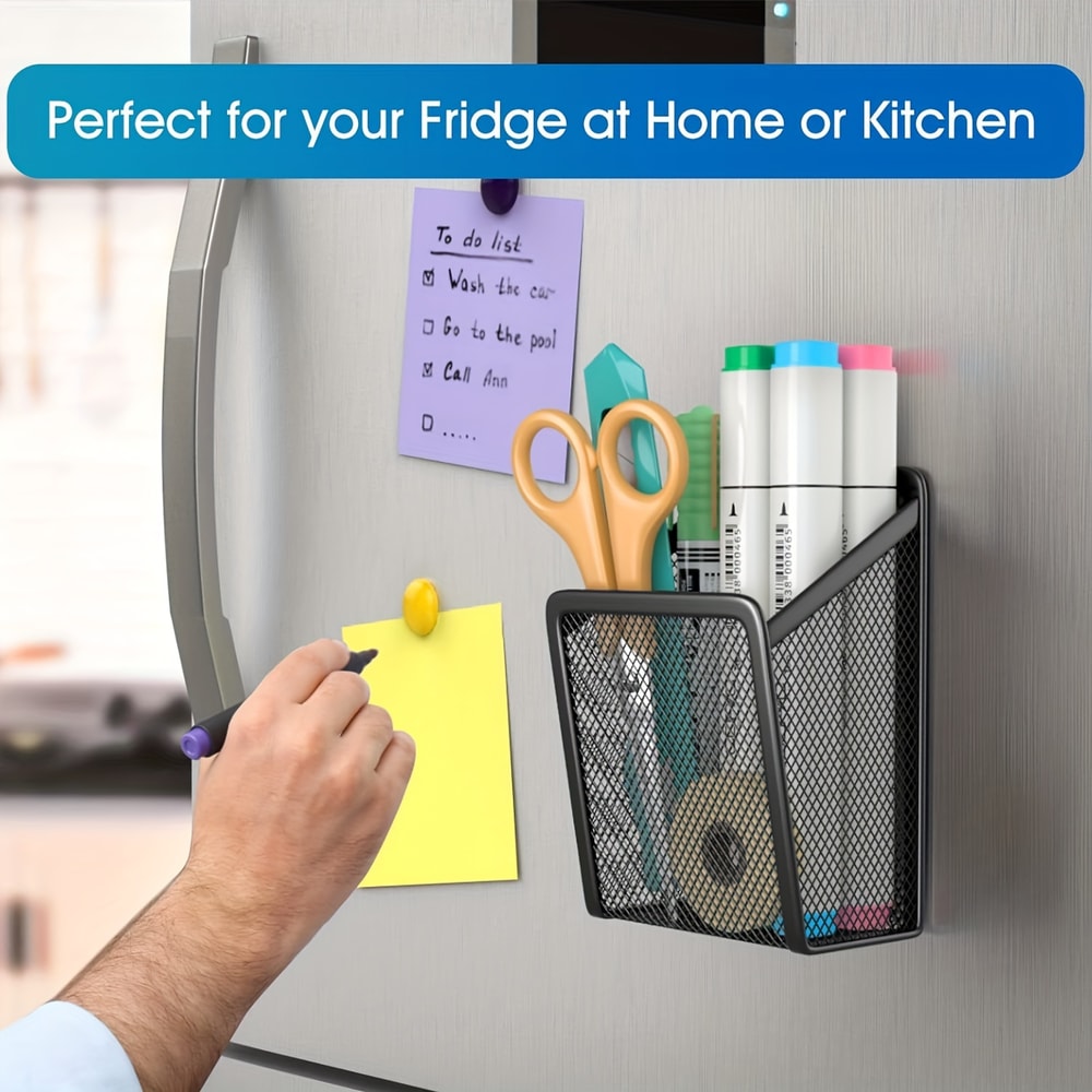 Magnetic Mesh Stainless Steel Pen Holder Stylish Desk Organizer For Office Or Home 4