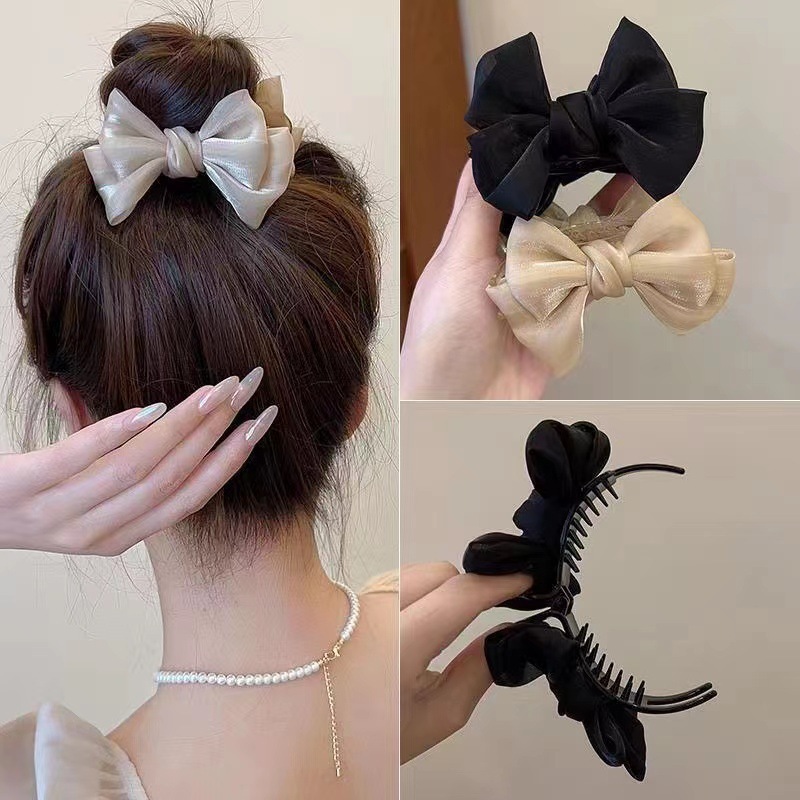 Elegant Bow Mesh Hair Clip For Women KoreanInspired Fashion Hair Accessory For Ponytail Braid 2