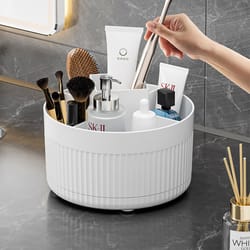 rotating makeup brush & cosmetic organizer – stylish storage for brushes, lipsticks, and pens