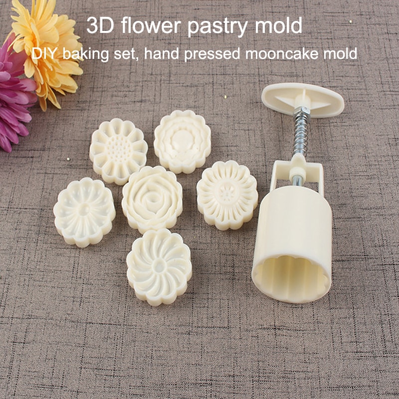 Mooncake Mold Set With Flower Pattern Stamps Ideal For DIY MidAutumn Cakes Cookies And Desserts 1