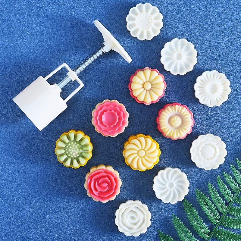 Mooncake Mold Set With Flower Pattern Stamps Ideal For DIY MidAutumn Cakes Cookies And Desserts 2