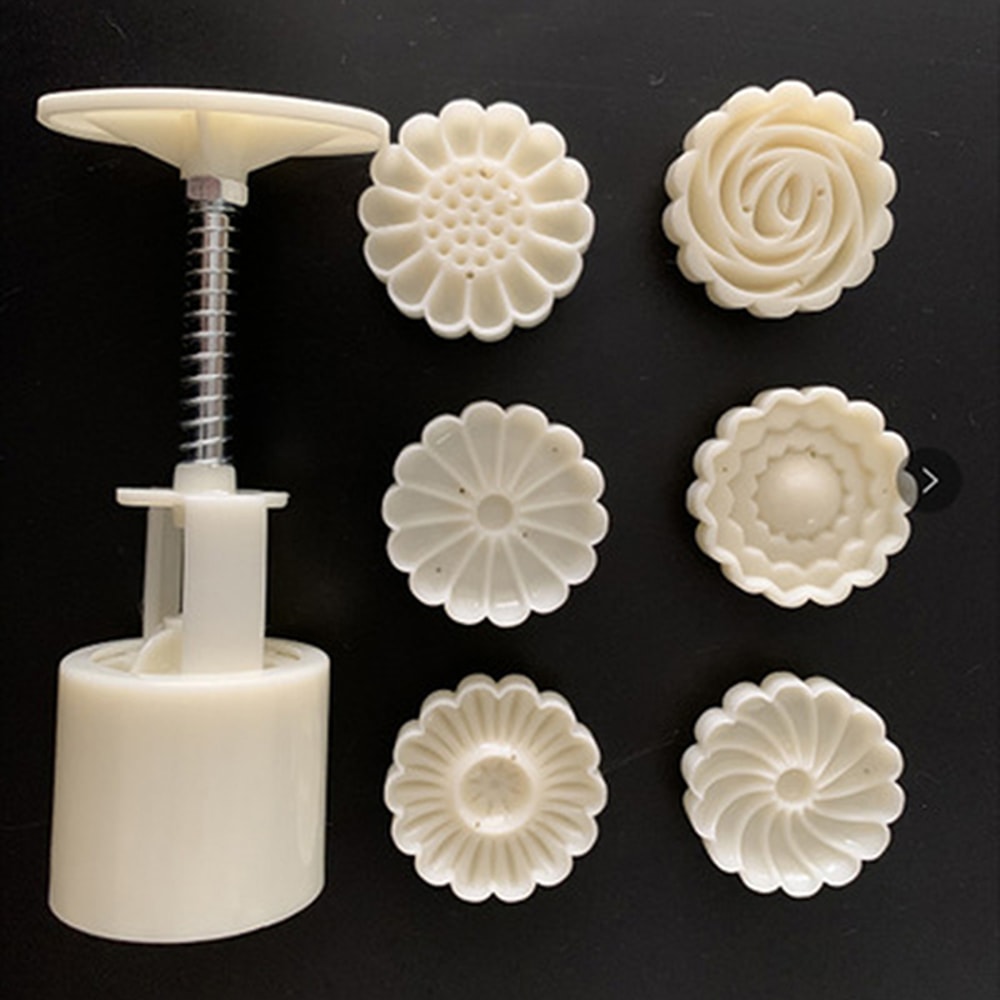 Mooncake Mold Set With Flower Pattern Stamps Ideal For DIY MidAutumn Cakes Cookies And Desserts 0