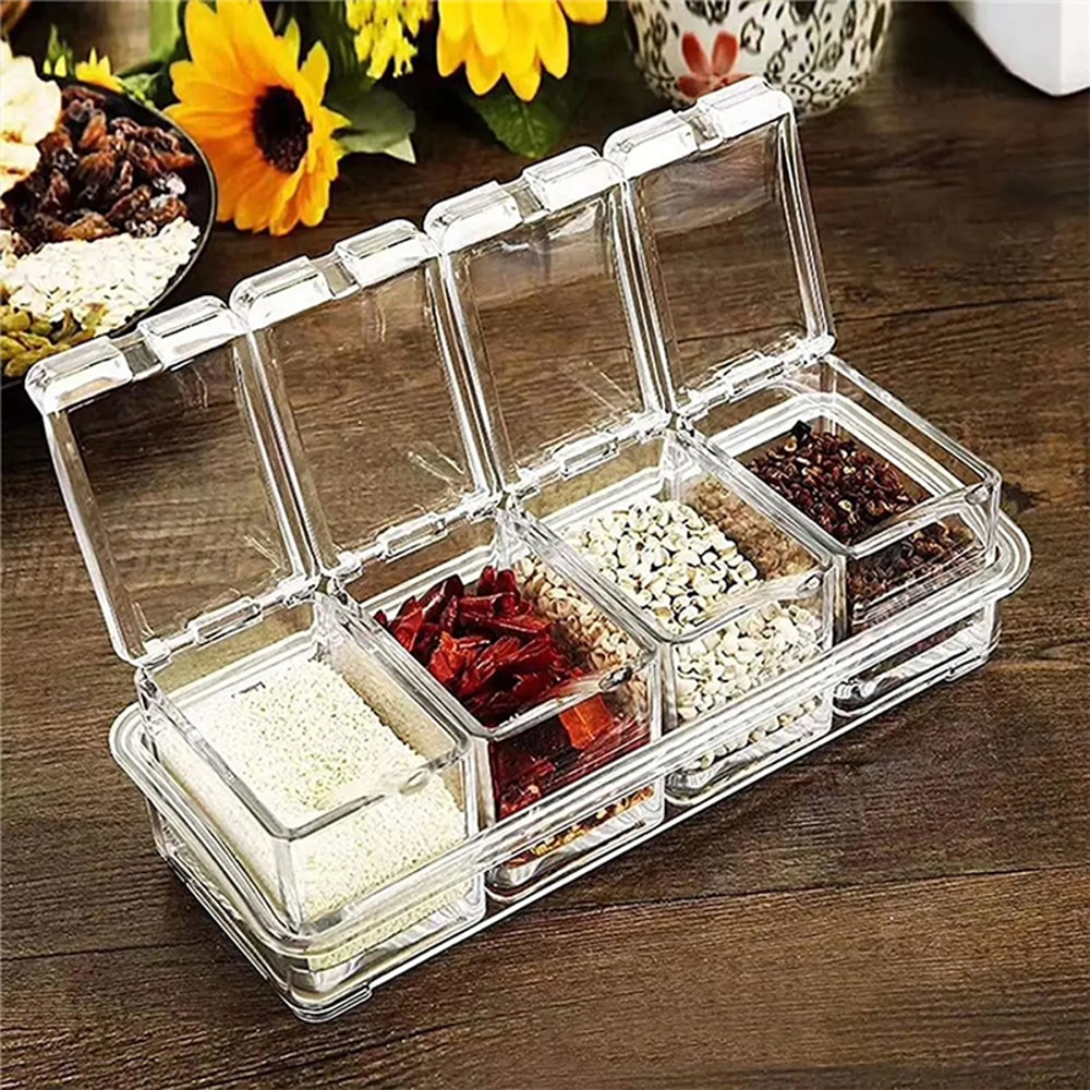 Kitchen Spice Pot Transparent Seasoning Boxes Storage Containers With Lids Spoons 1