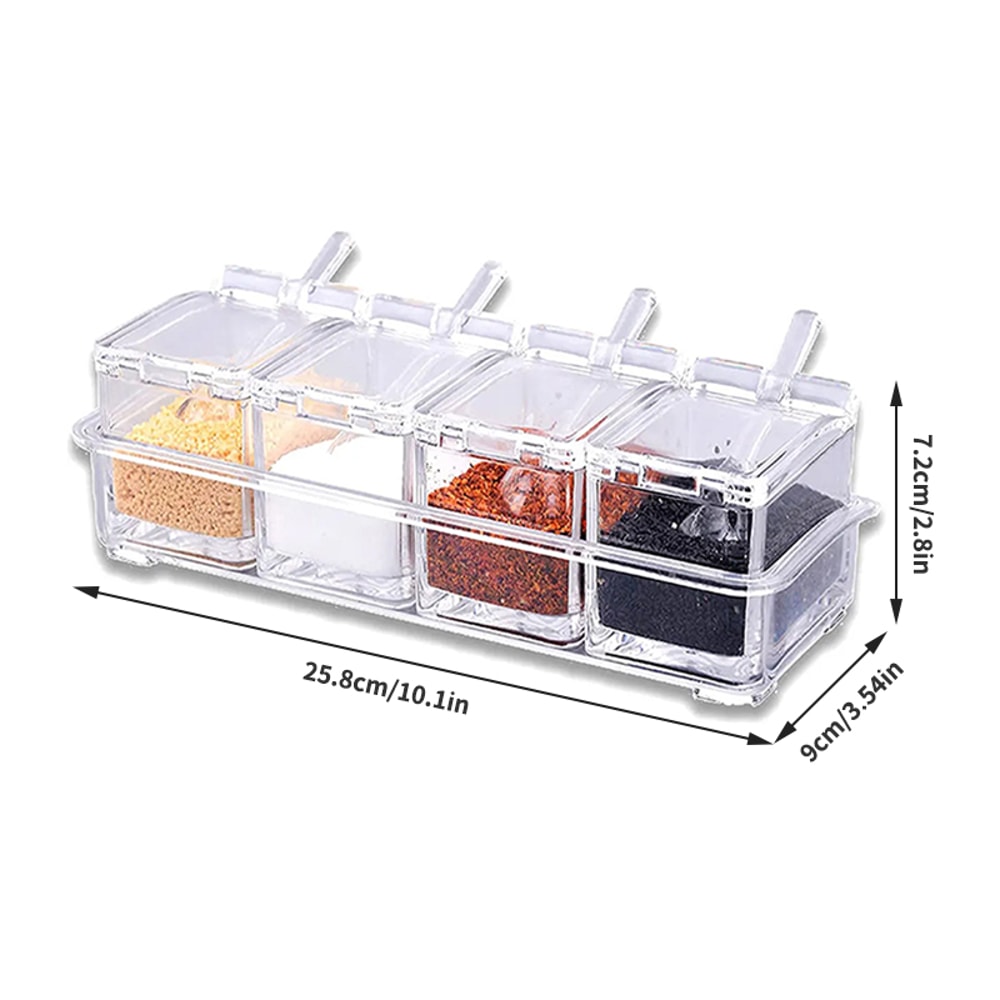 Kitchen Spice Pot Transparent Seasoning Boxes Storage Containers With Lids Spoons 3
