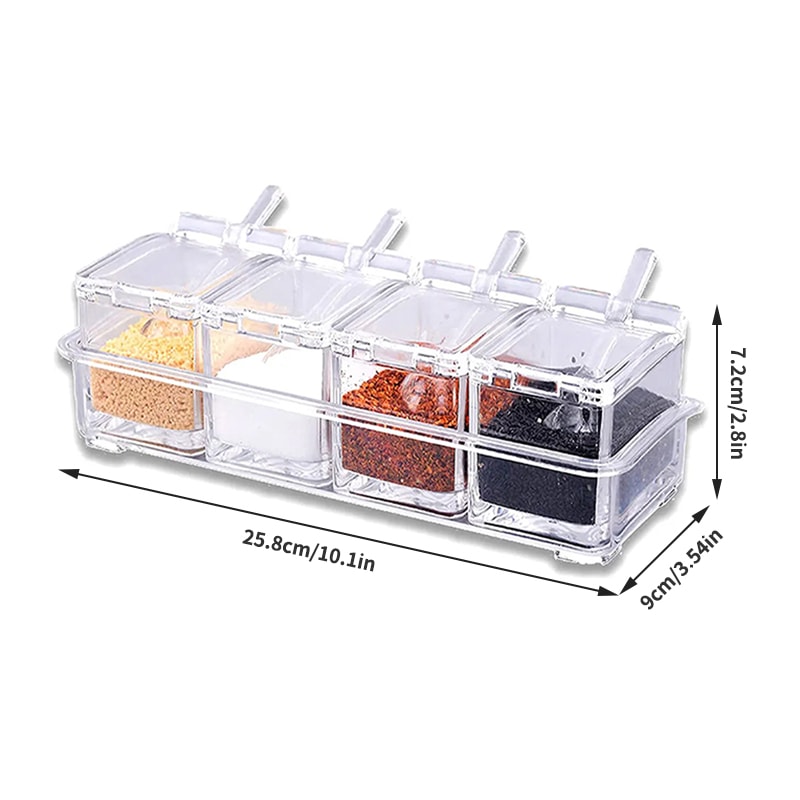 Kitchen Spice Pot Transparent Seasoning Boxes Storage Containers With Lids Spoons 3