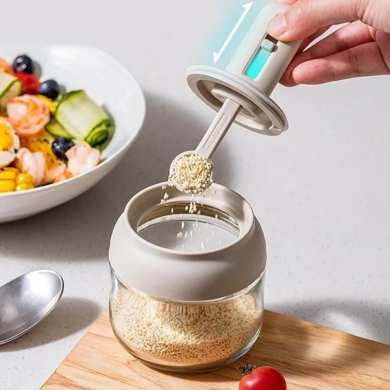 Glass Seasoning Jar With Telescopic Spoon LeakProof And MoistureProof Spice Storage Box For Kitche 0