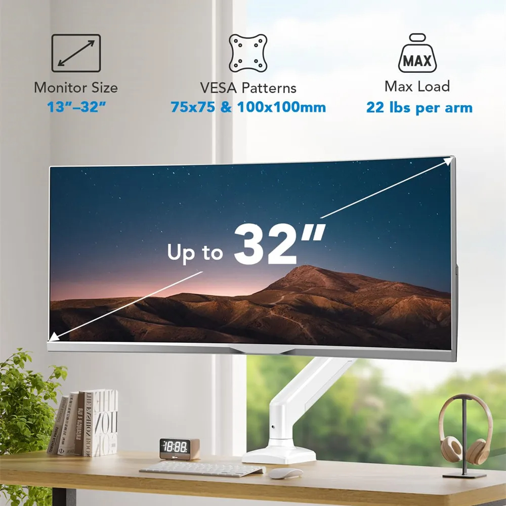 Adjustable Monitor Desk Mount For Screens Tilt Swivel Arm With CClamp Installation 3