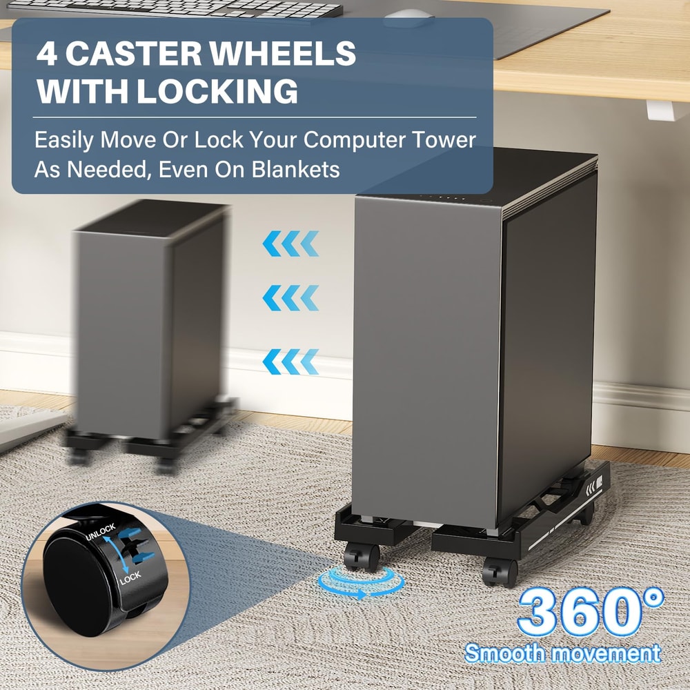 Adjustable CPU Stand With Rolling Caster Wheels Mobile Tower Holder For PC Desktop 3
