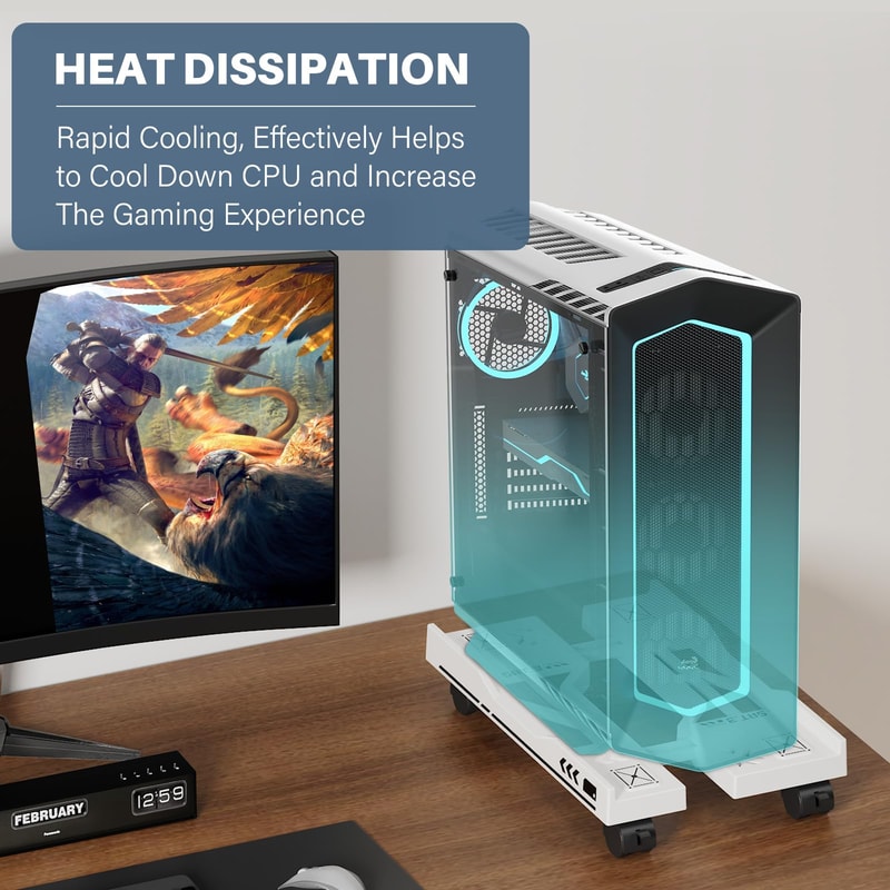 Adjustable CPU Stand With Rolling Caster Wheels Mobile Tower Holder For PC Desktop 5