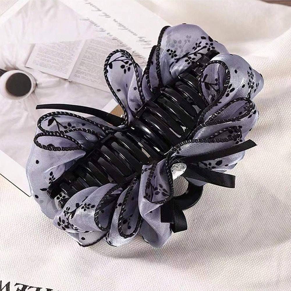 Rhinestone Heart Mesh Bow Hair Clip MultiColor DoubleSided Bubble Grip Claw 3