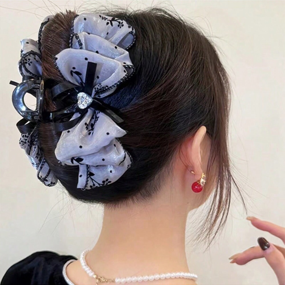 Rhinestone Heart Mesh Bow Hair Clip MultiColor DoubleSided Bubble Grip Claw 2