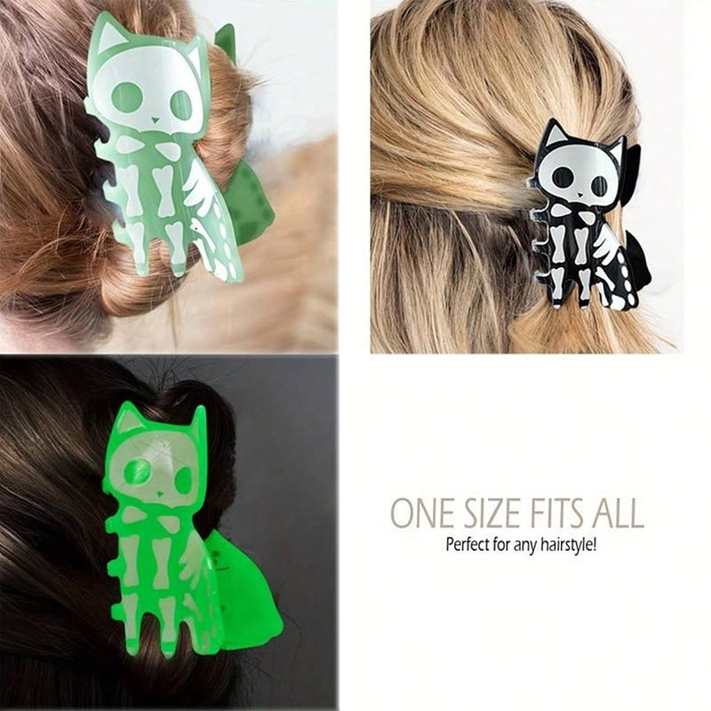 Luminous Skull Cat Hair Claw Durable Acrylic Shark Clip For Women Punk Style Perfect For Halloween 5