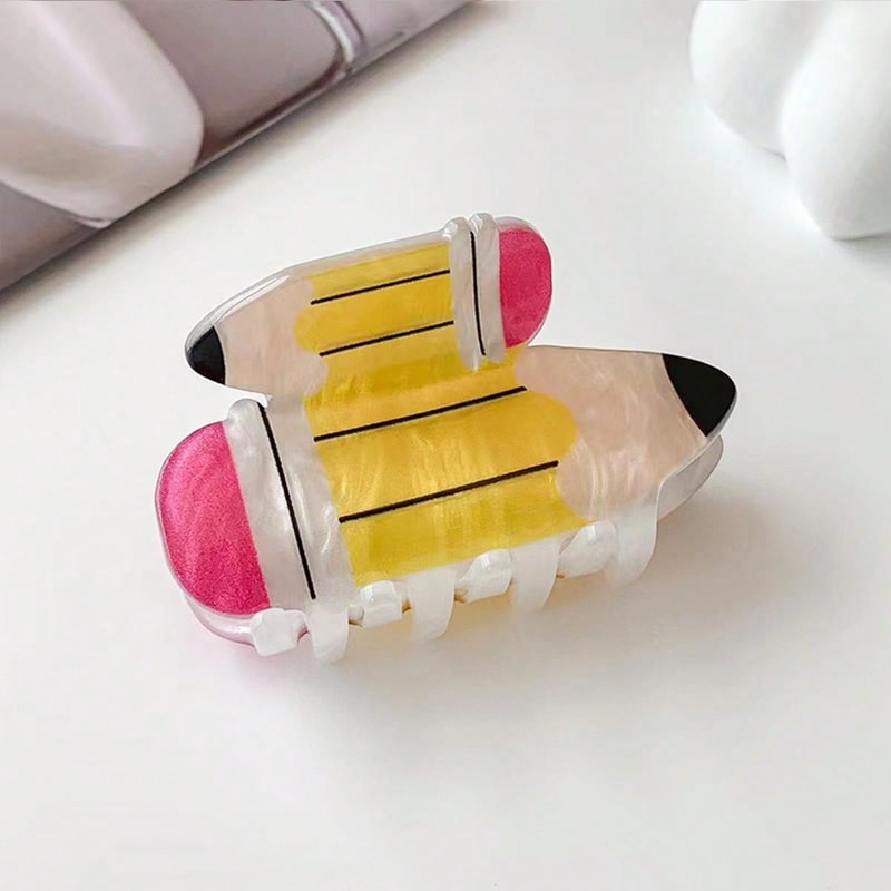 CartoonThemed Acrylic Hair Clip School Bus Apple Pencil And Calculator Designs 1