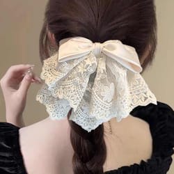 romantic lace bow ponytail clip - elegant lace bow hairpin for chic hair styling