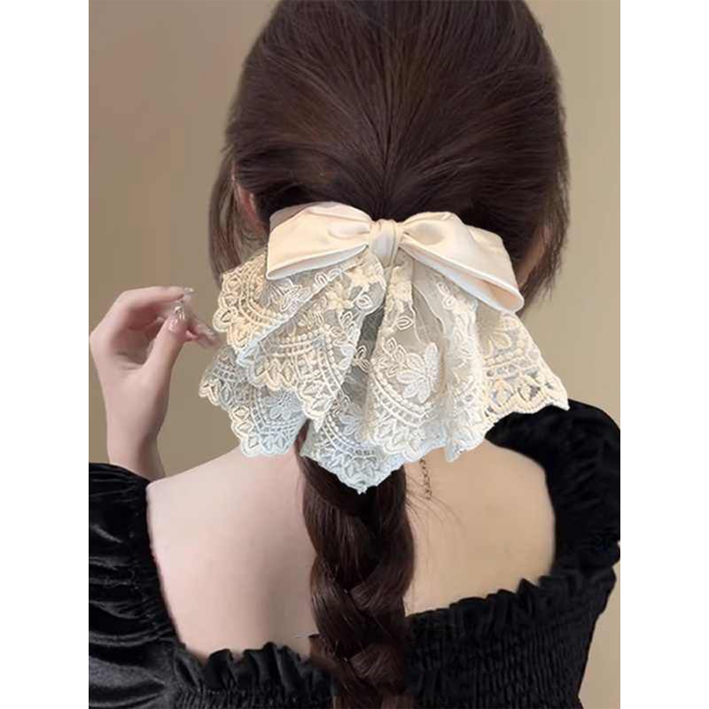 Romantic Lace Bow Ponytail Clip Elegant Lace Bow Hairpin For Chic Hair Styling 0
