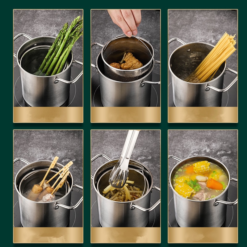 Stainless Steel Deep Fryer Pot With Basket And Lid Tempura Fryer For Home Cooking 4