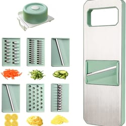 vegetable slicer mandoline with interchangeable blades and julienne shredder