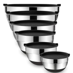 premium stainless steel mixing bowls set with lids and non slip bases for baking and storage