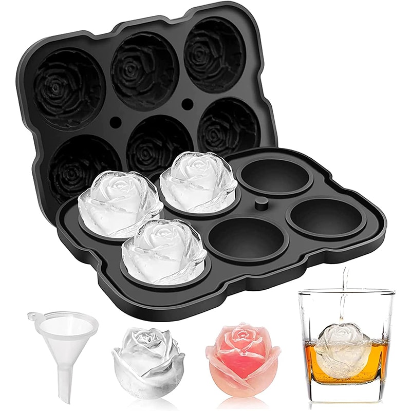 RoseShaped Silicone Ice Cube Tray With Funnel For Whiskey Cocktails 0