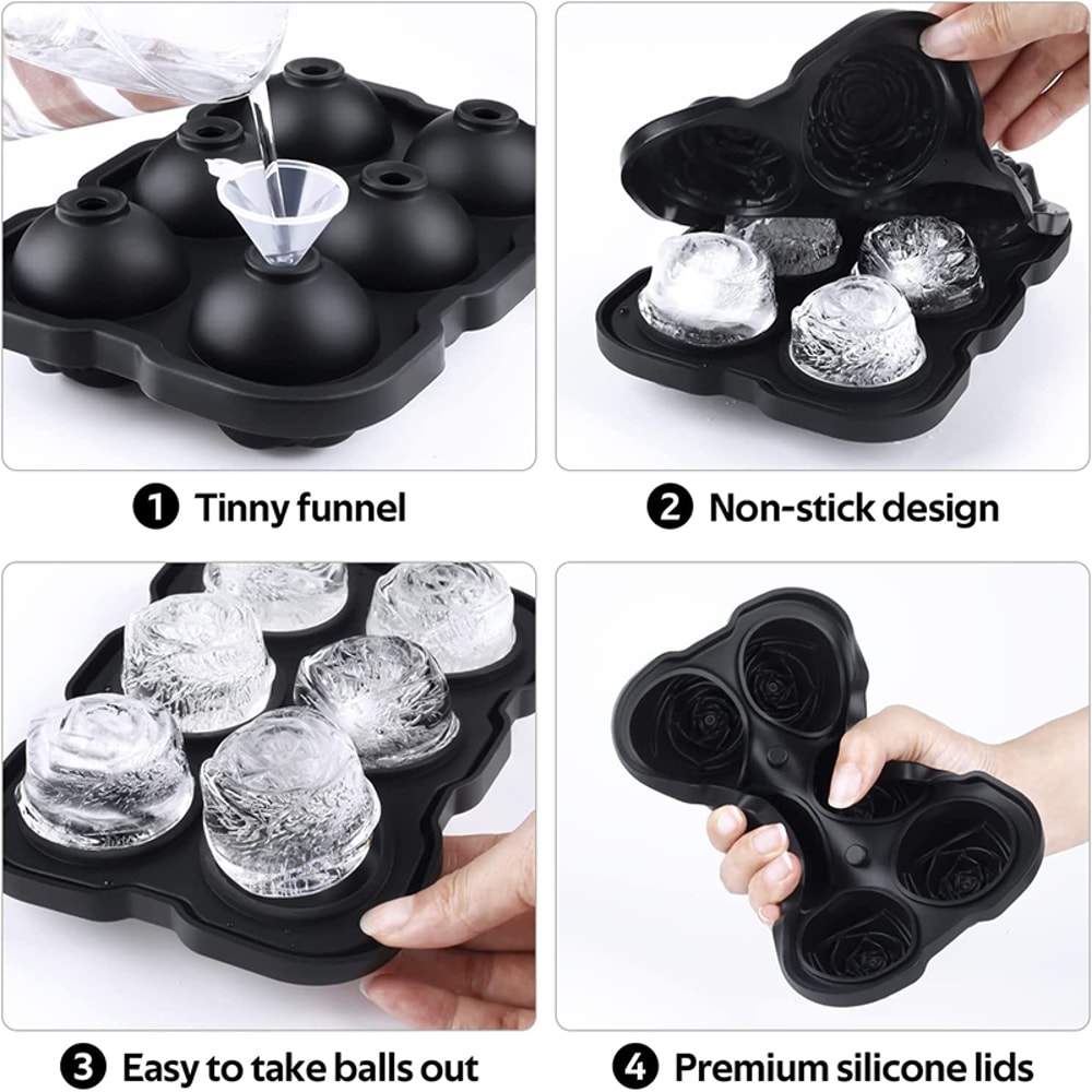 RoseShaped Silicone Ice Cube Tray With Funnel For Whiskey Cocktails 2