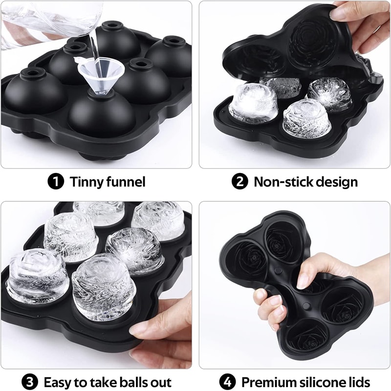 RoseShaped Silicone Ice Cube Tray With Funnel For Whiskey Cocktails 2