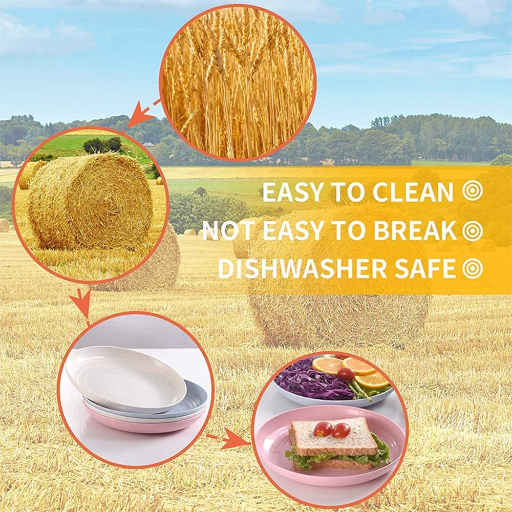 Lightweight Wheat Straw Plates Set Unbreakable Reusable Dishwasher Microwave Safe Dinnerware 3