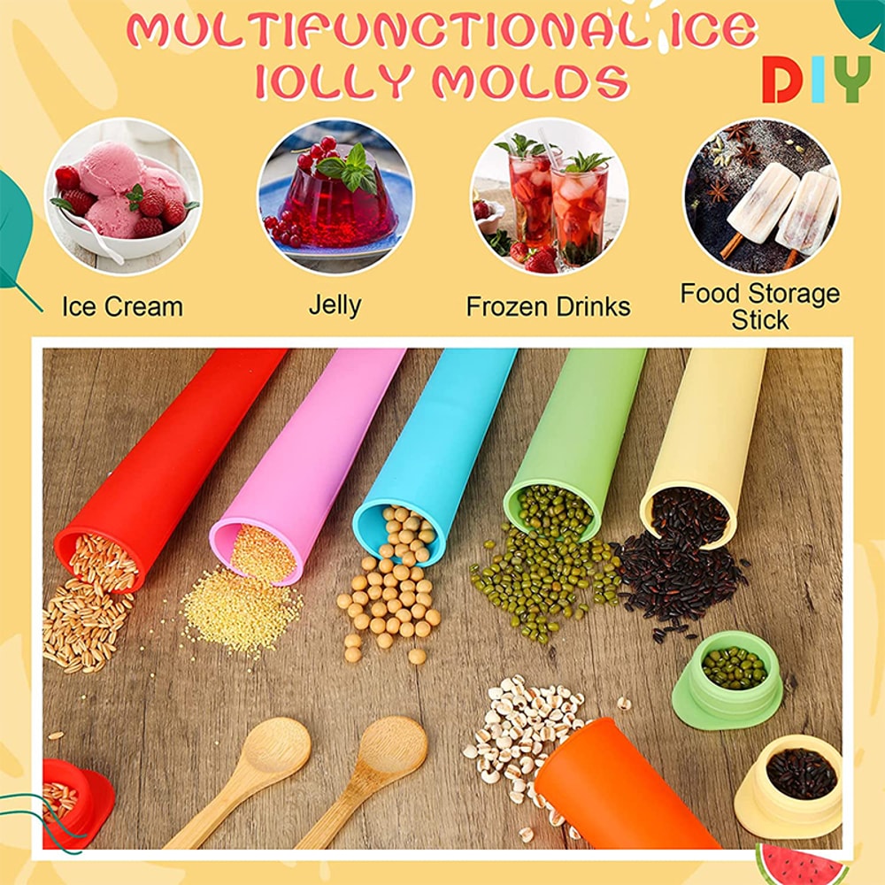 Silicone Ice Cream Lolly Molds Reusable Popsicle Maker For Kids 5
