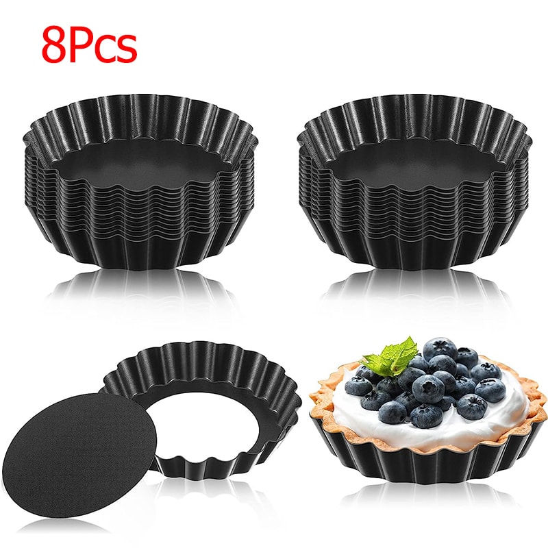 Mini Tart Pans With Removable Bottom NonStick Egg Tart Mold Set 8