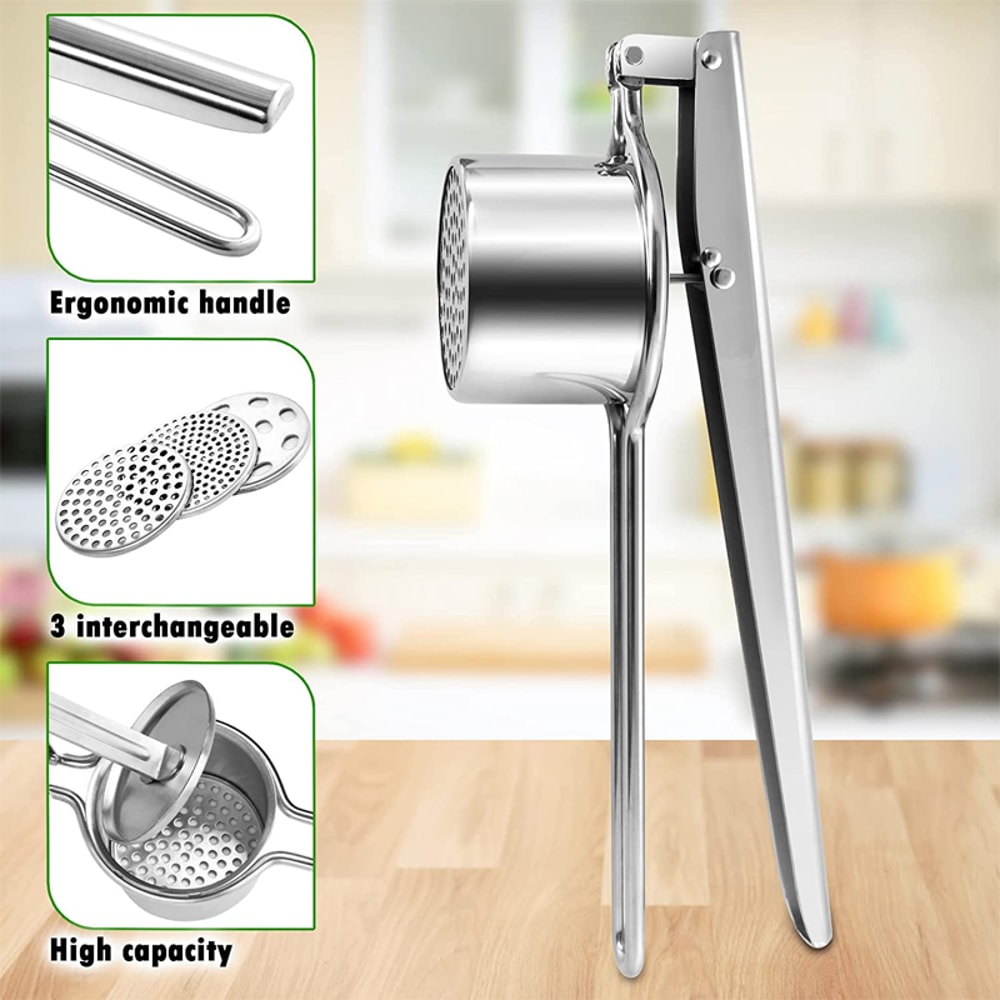 Stainless Steel Potato Ricer Manual Masher With Interchangeable Discs Fruit Juicer 3