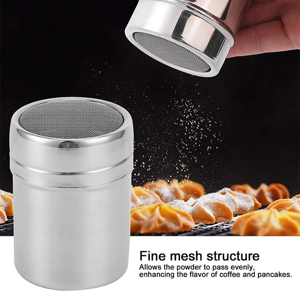 Premium Powder Sugar Shaker Stainless Steel With Lid For Baking Coffee 2