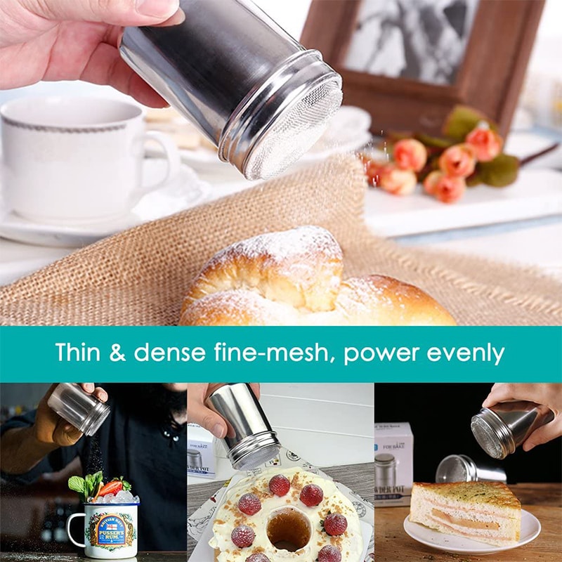 Premium Powder Sugar Shaker Stainless Steel With Lid For Baking Coffee 5