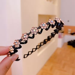 elegant rhinestone pearl hairband with floral design – non-slip elastic hair hoop for women & girls