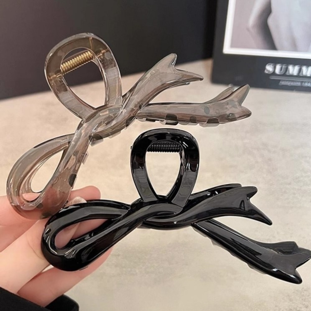 Elegant Acrylic Ribbon Bow Hair Claws For Women Glossy Crab Clips Ponytail Holders And Hairpins 2