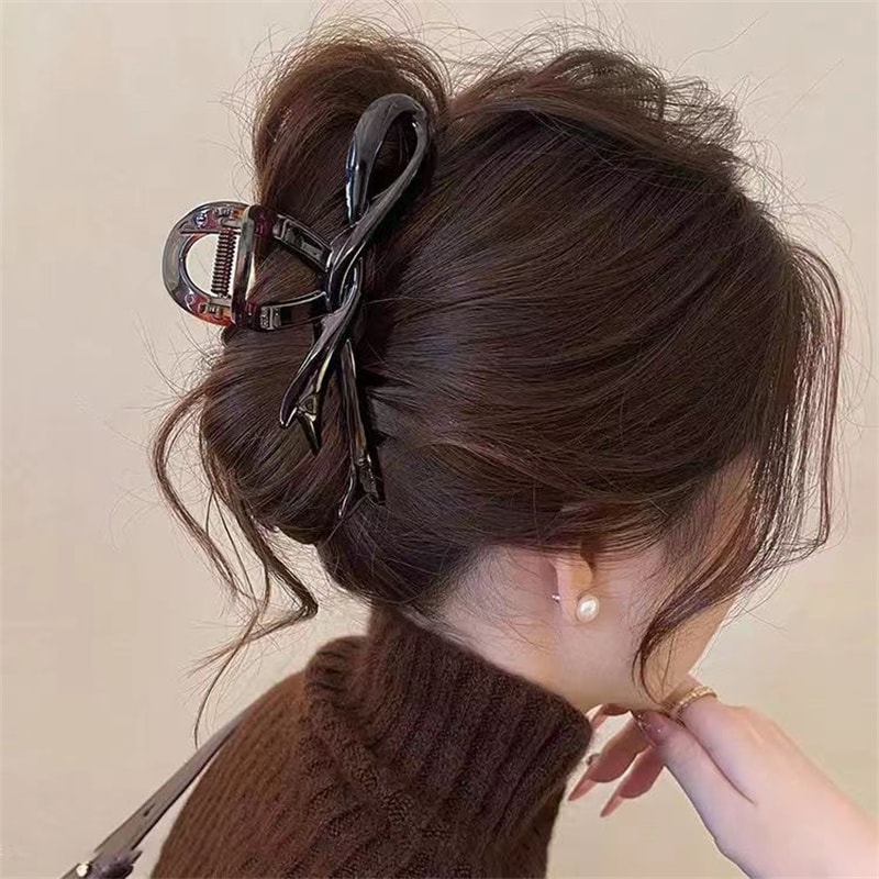 Elegant Acrylic Ribbon Bow Hair Claws For Women Glossy Crab Clips Ponytail Holders And Hairpins 3