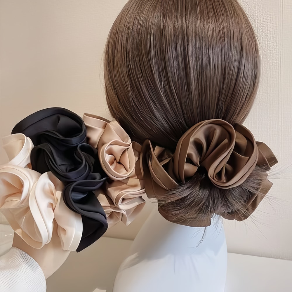 Satin Ribbon Hair Scrunchies For Women Elegant Bow Elastic Ponytail Holder For Simple Temperament 1