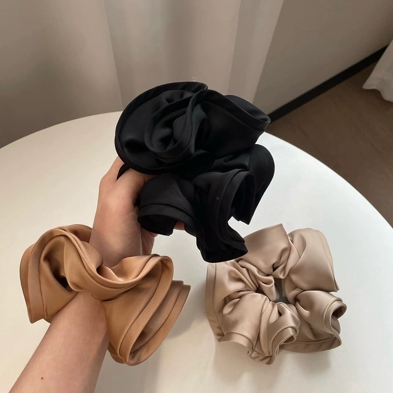 Satin Ribbon Hair Scrunchies For Women Elegant Bow Elastic Ponytail Holder For Simple Temperament 0