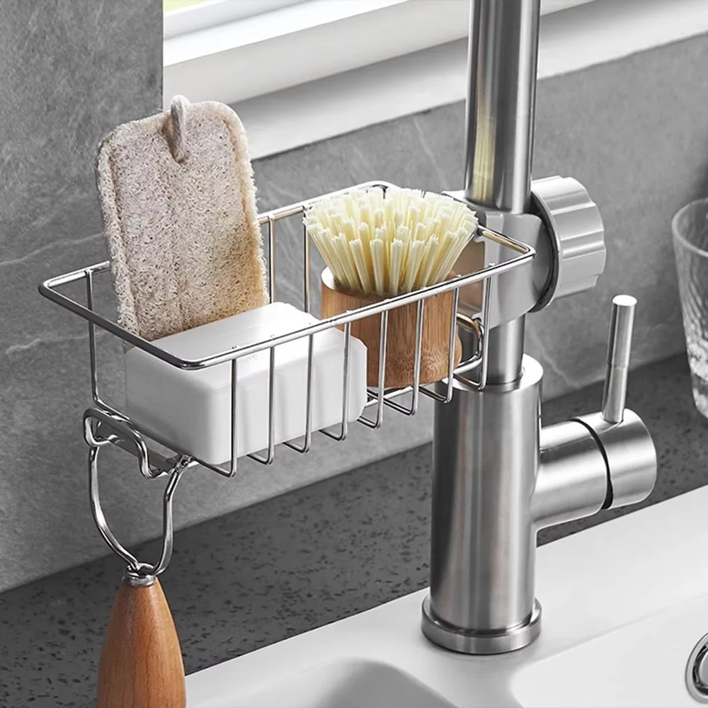 Stainless Steel Kitchen Sink Drain Rack Multipurpose Soap Sponge Towel Holder Organizer For Fauce 1