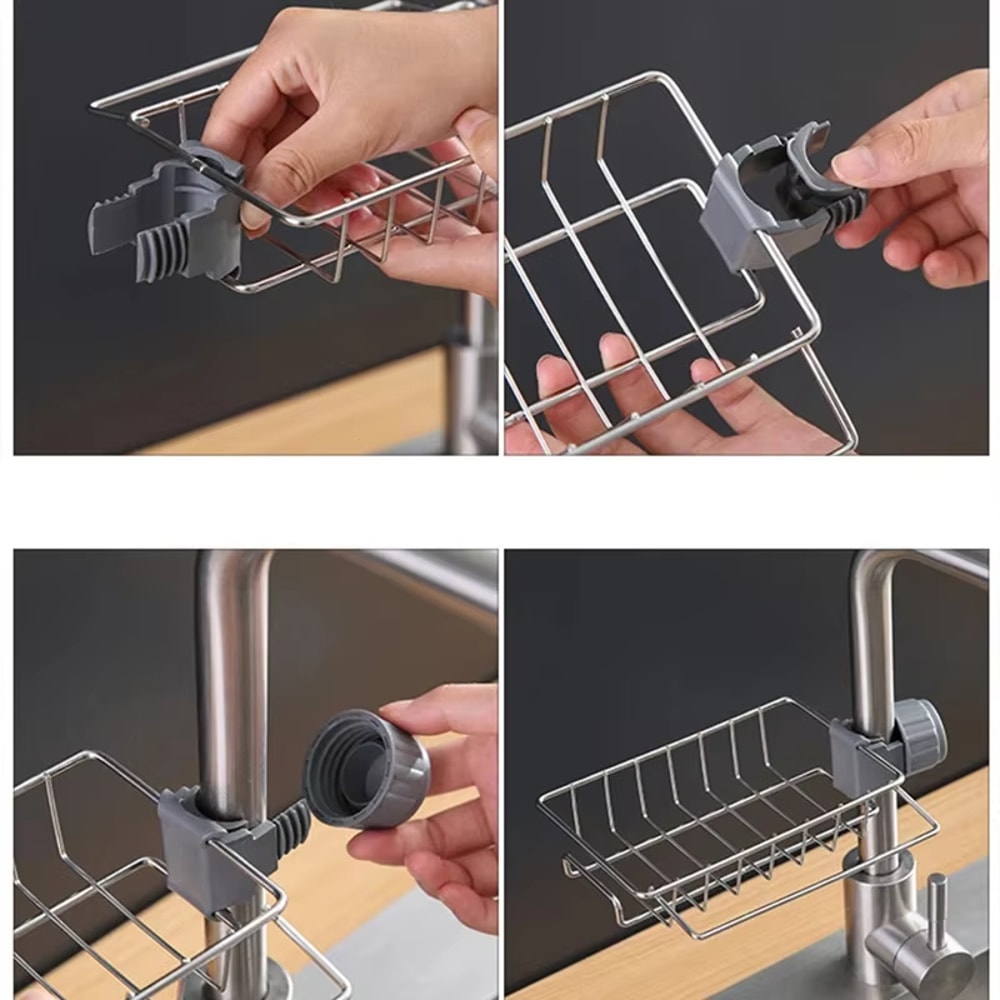 Stainless Steel Kitchen Sink Drain Rack Multipurpose Soap Sponge Towel Holder Organizer For Fauce 3