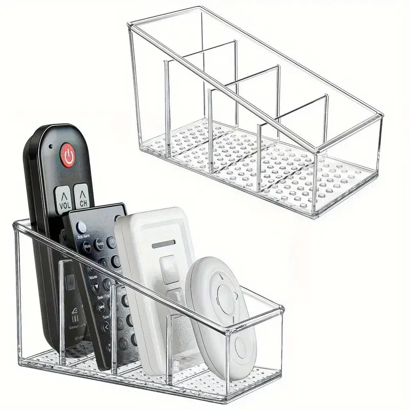 Clear Remote Control Holder With Divided Compartments MultiPurpose Organizer For Home Office 0