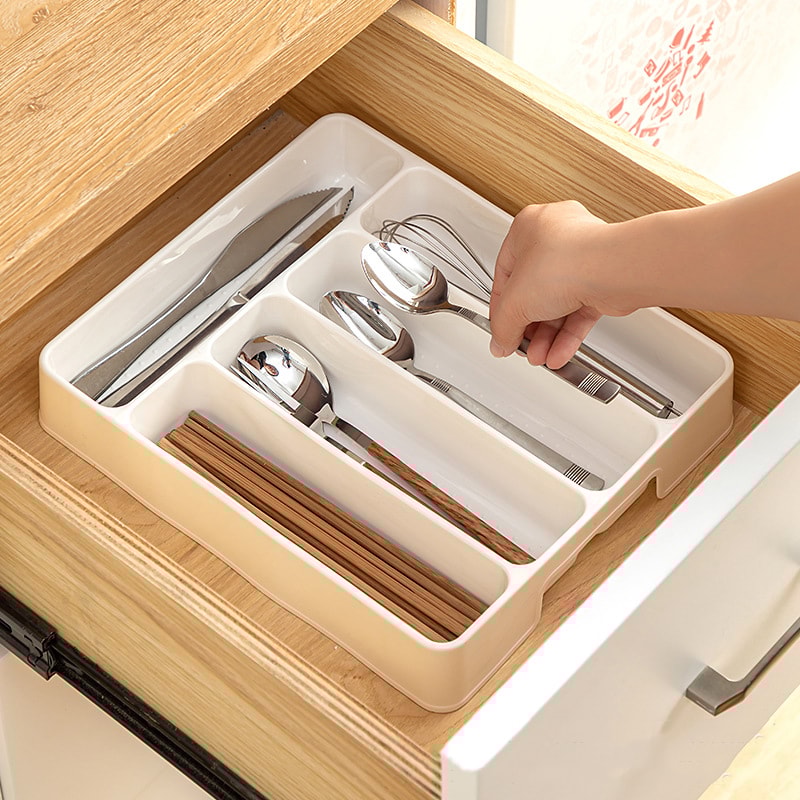 Kitchen Drawer Organizer Divided Storage Box For Tableware Chopsticks Forks Knives 0