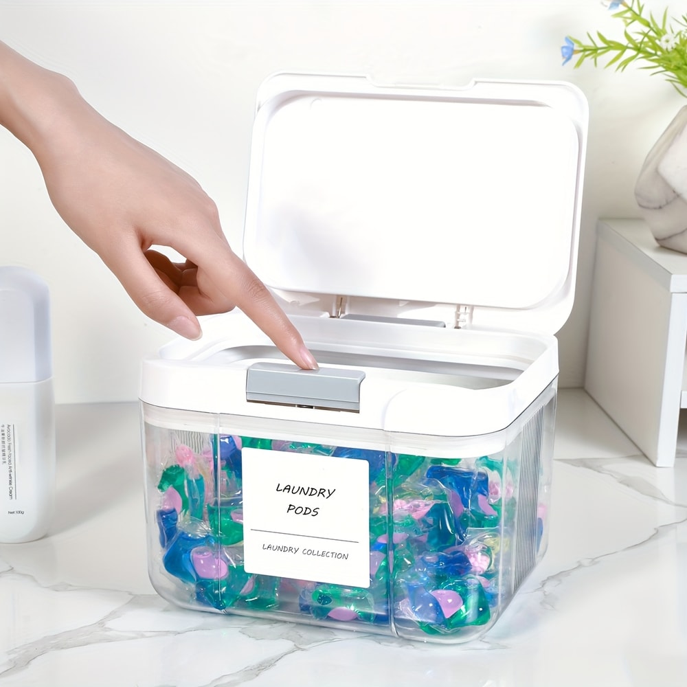 Laundry Pod Holder With Lid Large Capacity Sealed Laundry Pod Container With Automatic PopUp Conve 2