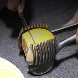 stainless steel handheld fruit & vegetable slicer - efficient cutter for oranges, lemons, tomatoes, onions & more