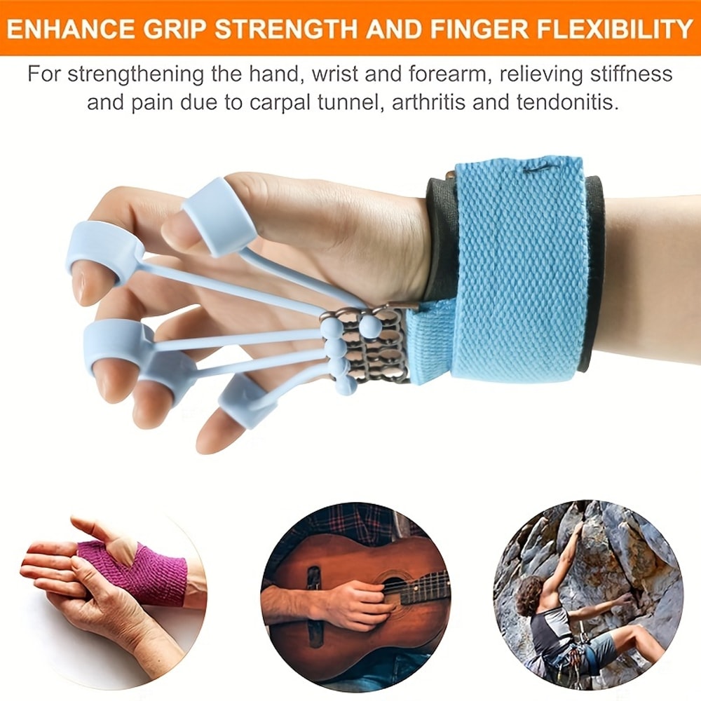 Finger Extensor Exerciser Adjustable Silicone Hand Grip Strengthening Trainer With Resistance Band 5