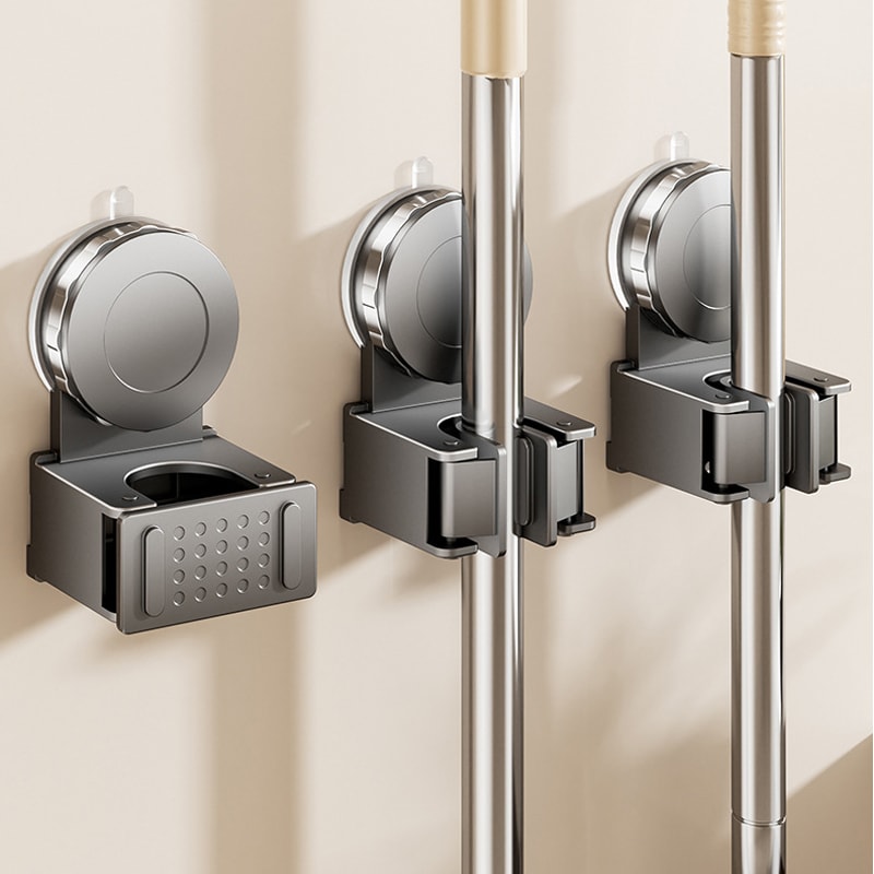 WallMounted Suction Cup Mop Holder Waterproof Broom Brush Storage Rack For Kitchen Bathroom 1