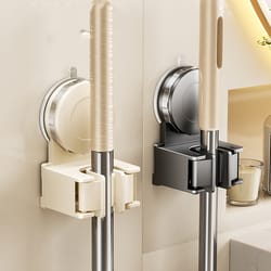wall-mounted suction cup mop holder – waterproof broom & brush storage rack for kitchen & bathroom