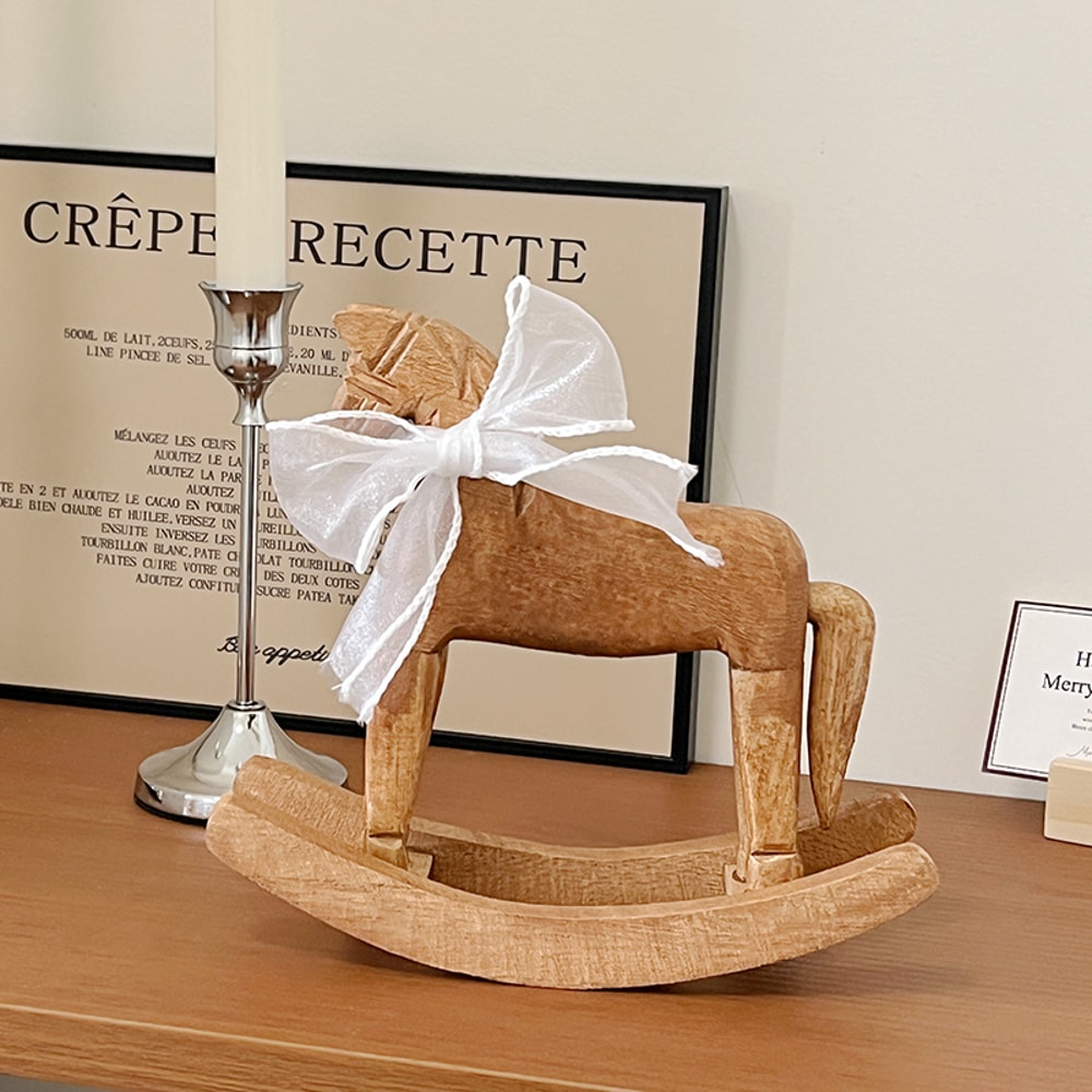Hand Carved Wooden Horse Rocking Ornament Retro Desktop Decoration For Friends Commemorative Gift 2