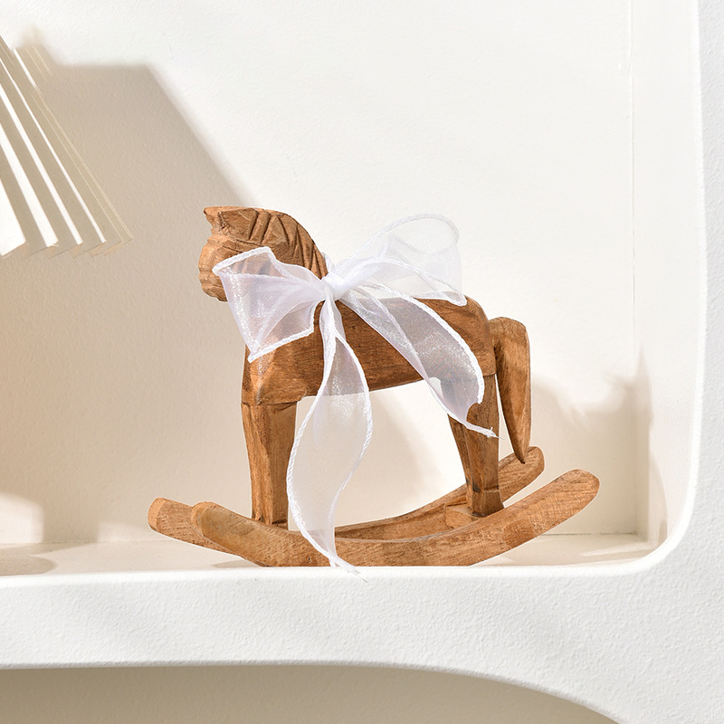 Hand Carved Wooden Horse Rocking Ornament Retro Desktop Decoration For Friends Commemorative Gift 0