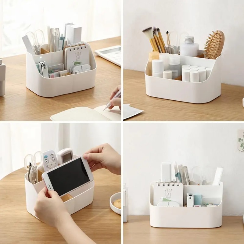 Desk Storage Box Organizer Plastic Office Supplies Makeup Organizer With Dividers For Home Offic 5