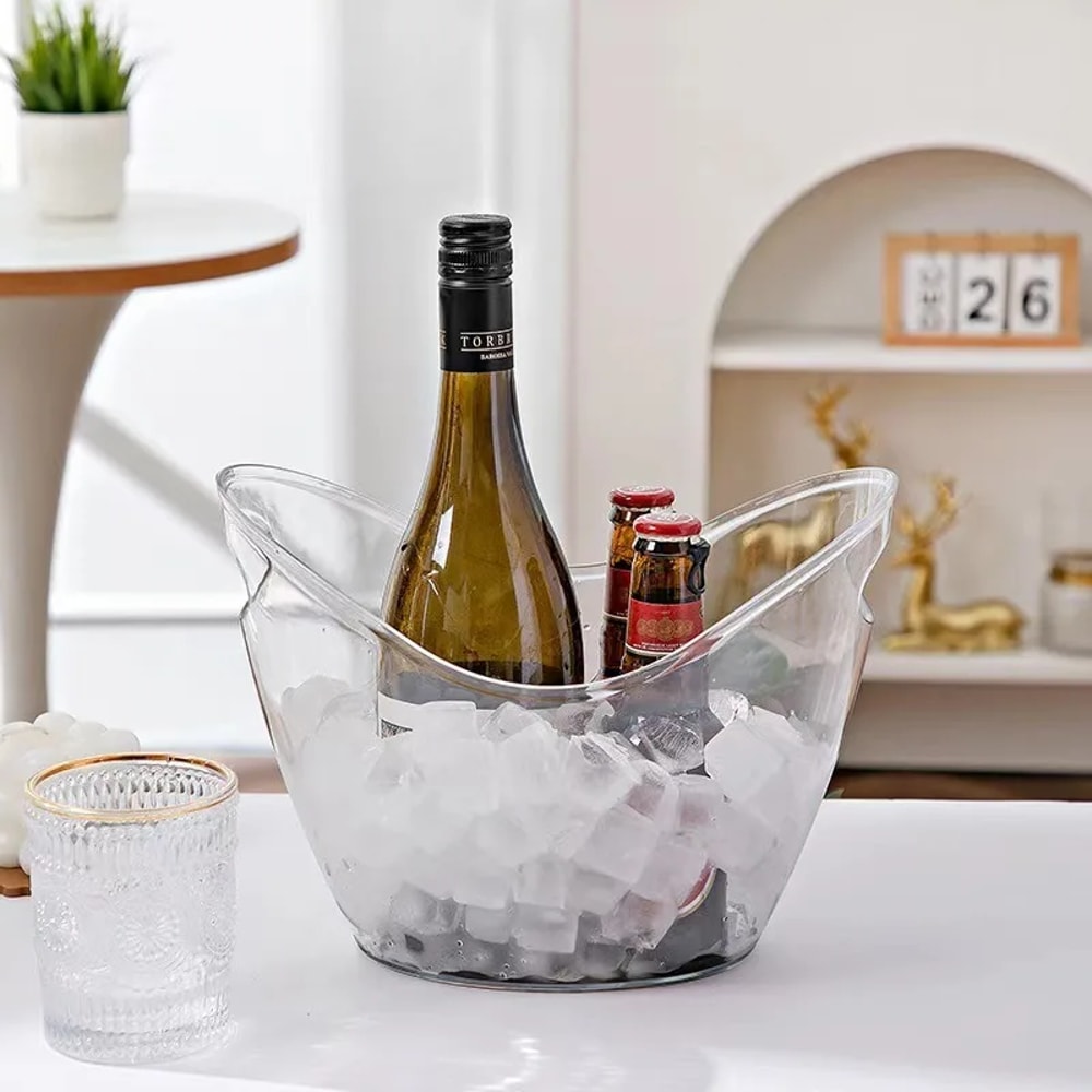 Clear Ice Bucket For Wine And Champagne Large Beverage Tub With Handle Perfect For Bar And Family 1